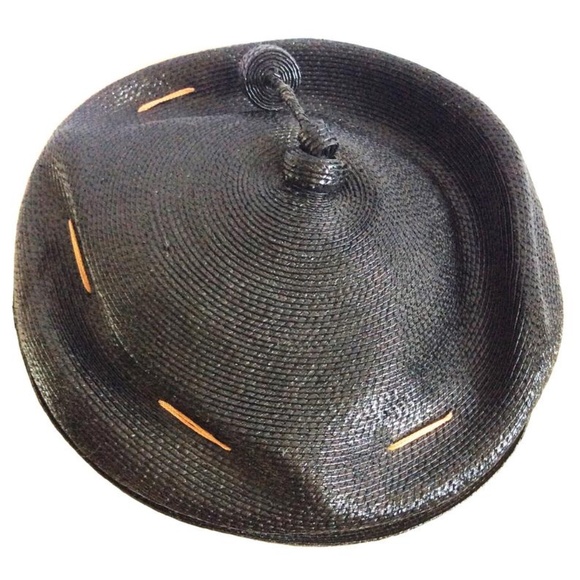 Vintage Adolfo Black Straw Hat